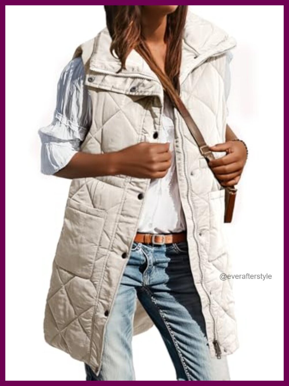 Womens Long Puffer Vest Stand Collar Sleeveless Snap Front Winter Coat